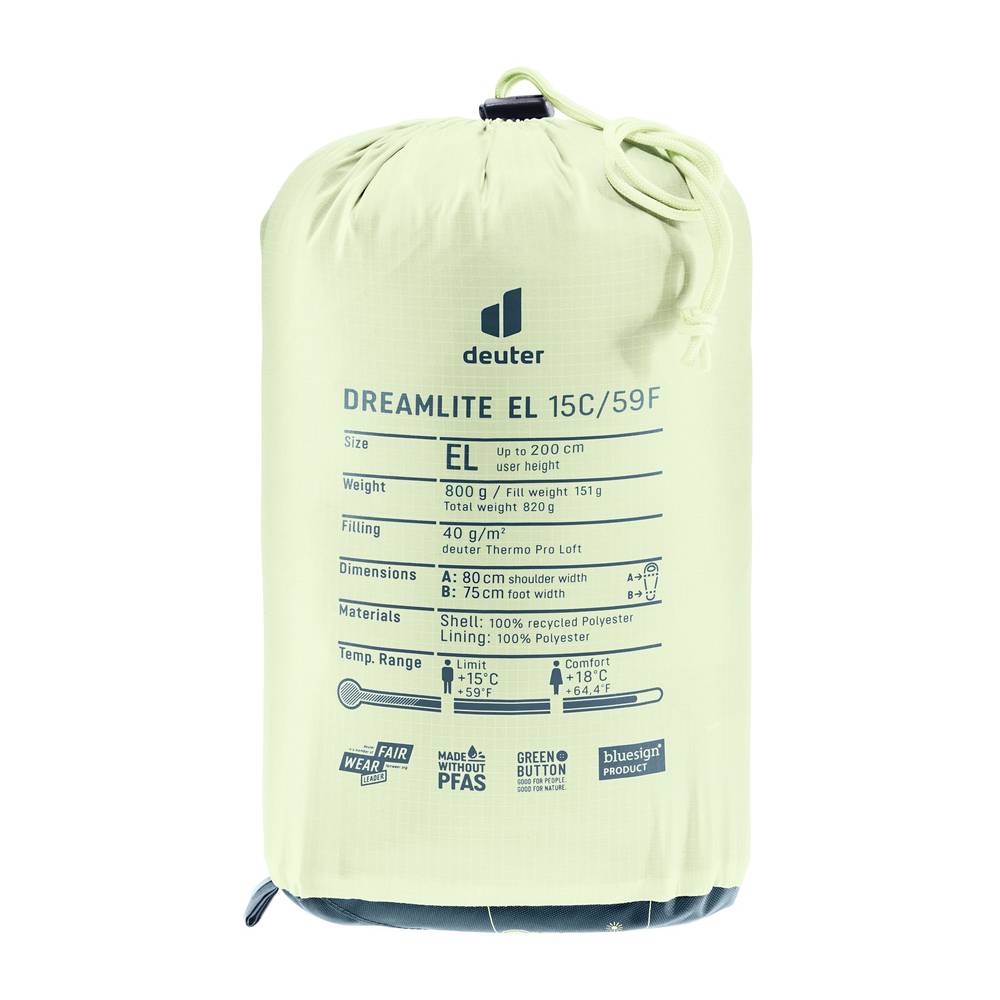 DEUTER Dreamlite EL 15C/59F - Kunstfaserschlafsack extra lang und komfortabel